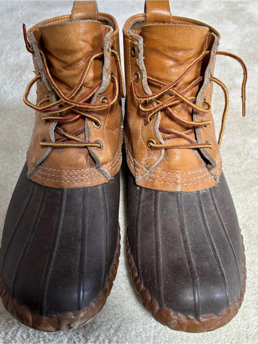 L.L. Bean Men’s Tan Leather and Dark Brown Rubber Duck Boots